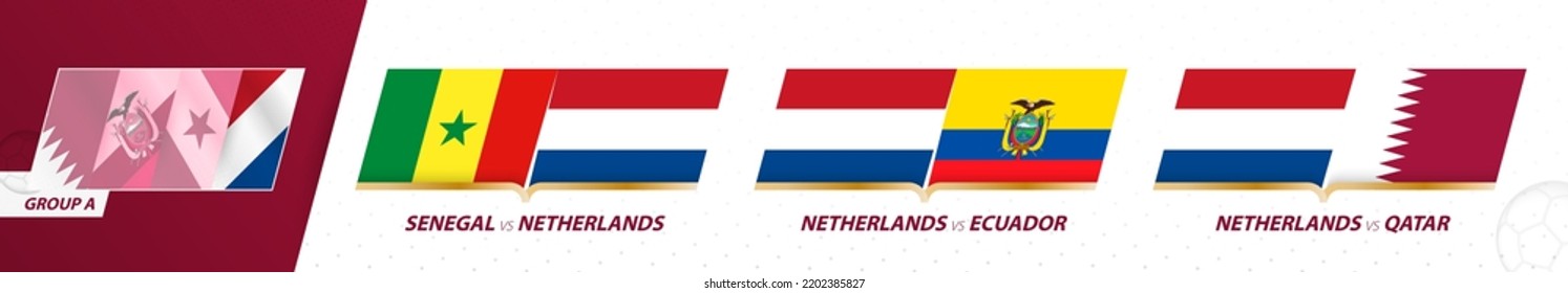 Netherlands Football Team Games In Group A Of International Football Tournament 2022. Sport Vector Icon Set.