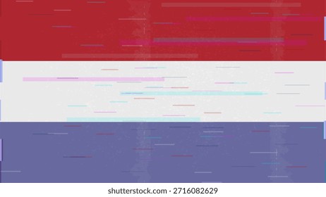 Vector Video de bandera de falla de los Países Bajos, distorsión dividida RGB, ilustración de marco abstracto digital