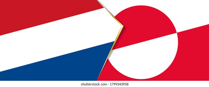 Netherlands and Greenland flags, two vector flags symbol of relationship or confrontation.