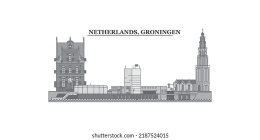 Netherlands, Groningen city skyline isolated vector illustration, icons