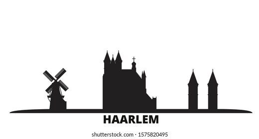 Netherlands, Haarlem city skyline isolated vector illustration. Netherlands, Haarlem travel black cityscape