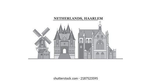 Netherlands, Haarlem city skyline isolated vector illustration, icons