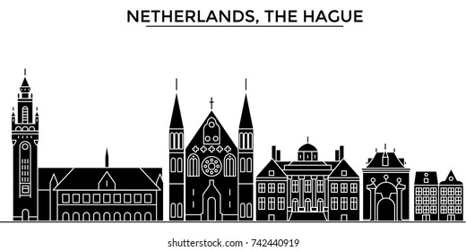 Netherlands, The Hague architecture vector city skyline, travel cityscape with landmarks, buildings, isolated sights on background