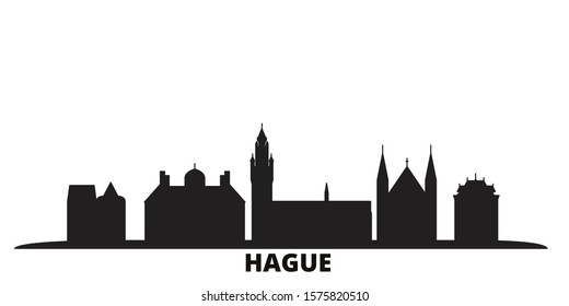 Netherlands, Hague city skyline isolated vector illustration. Netherlands, Hague travel black cityscape