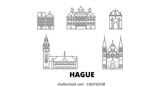 Netherlands, Hague line travel skyline set. Netherlands, Hague outline city vector illustration, symbol, travel sights, landmarks.