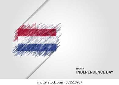 Netherlands Happy independence day scribble flag. Hand drawn Country flag on Gray crumbled paper. vintage background wallpaper vector illustration.