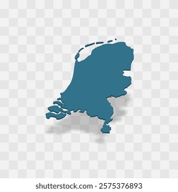 Netherlands high detailed vector representation of country silhouette. 3D map on transparent background with dropped shadow. For educational, decorative, or informational use.