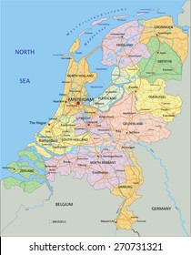 Netherlands - Highly detailed editable political map with separated layers.