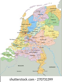 Netherlands - Highly detailed editable political map with separated layers.