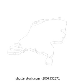 Netherlands, Holland - 3D black thin outline silhouette map of country area. Simple flat vector illustration