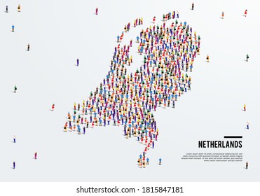 Netherlands Or Holland Map. Large Group Of People Form To Create A Shape Of Netherlands Map. Vector Illustration.