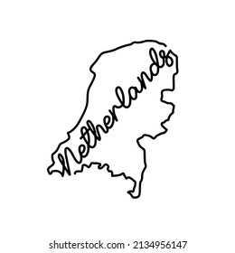 Netherlands, Holland outline map with the handwritten country name. Continuous line drawing of patriotic home sign. A love for a small homeland. T-shirt print idea. Vector illustration.