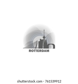Netherlands Holland Rotterdam black white sunrise sunset city panorama landscape horizon buildings skyline flat icon logo