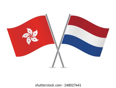 Netherlands and Hong Kong flags. Vector illustration. 