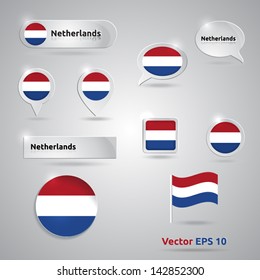 Netherlands icon set of flags | green white blue template | Netherlands