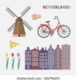 Netherlands icon set in flat style.