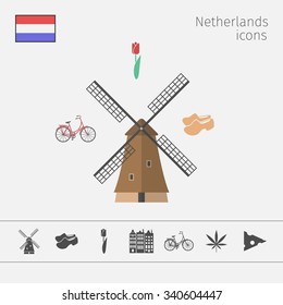 Netherlands icon set in flat style.