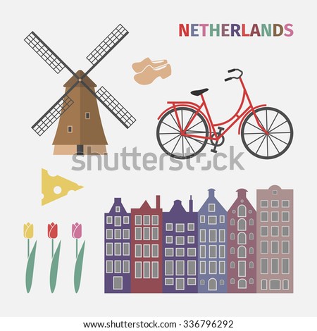 Netherlands icon set in flat style.