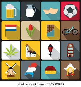 Netherlands icons set in flat style vector illustration