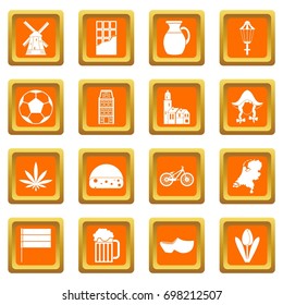 Netherlands icons set in orange color isolated vector illustration for web and any design