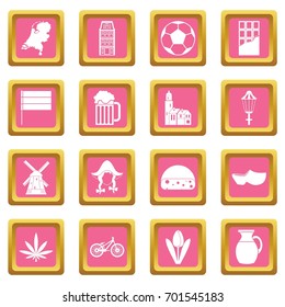 Netherlands icons set in pink color isolated vector illustration for web and any design