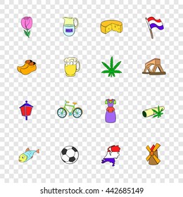Netherlands icons set in pop-art style with transparency for design