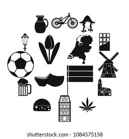 Netherlands icons set in simple style isolated vector illustration