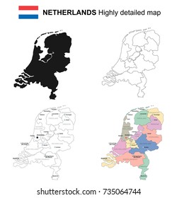 Netherlands - Isolated vector highly detailed political map with regions, provinces and capital. All elements are separated in editable layers.
