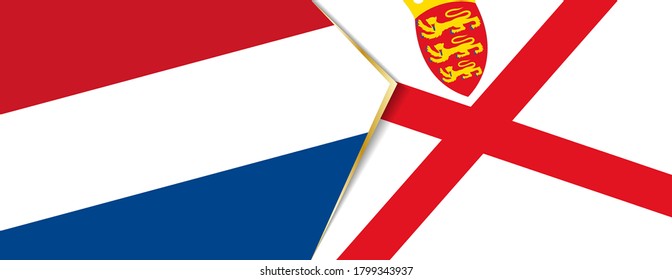 Netherlands and Jersey flags, two vector flags symbol of relationship or confrontation.