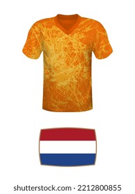 Netherlands jersey football kit. World football tournament 2022. National t-shirt and flag of soccer team on white background. Vector illustration.