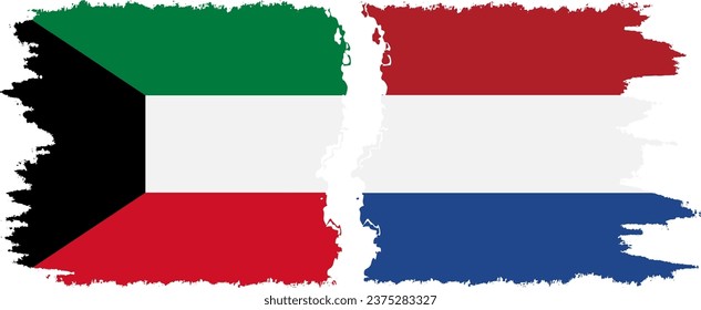 Netherlands and Kuwait grunge flags connection, vector