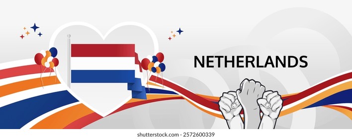 Netherlands Liberation Day modern greeting banner. 5th May Happy National Day. Holidays abstract concept in pop colors. Great for event like carnival, feast poster, support, culture and tourism