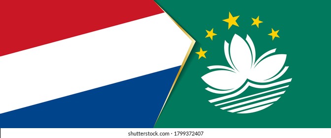 Netherlands and Macau flags, two vector flags symbol of relationship or confrontation.
