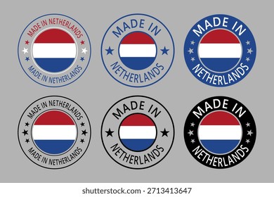 Netherlands Made in Stamp in circle with flag Vector template on white background