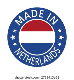 Netherlands Made in Stamp in circle with flag Vector template on white background