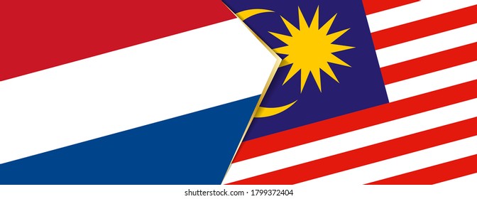 Netherlands and Malaysia flags, two vector flags symbol of relationship or confrontation.