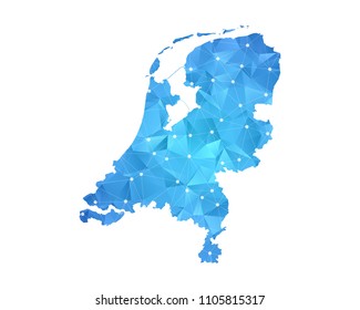 Netherlands Map - Abstract geometric rumpled triangular low poly style gradient graphic on white background , line dots polygonal design for your . Vector illustration eps 10.