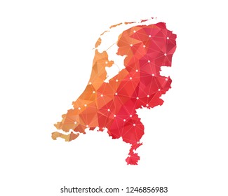 Netherlands Map - Abstract geometric rumpled triangular low poly style gradient graphic on white background , line dots polygonal design for your . Vector illustration eps 10.