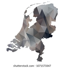 netherlands map - Black, grey, geometric rumpled low poly style gradient graphic background, polygonal design for your. Vector illustration eps 10.