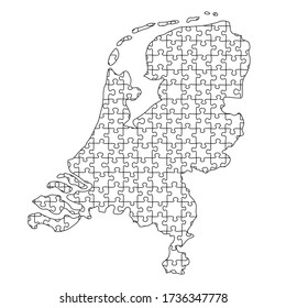 Netherlands map from black pattern from composed puzzles. Vector illustration.