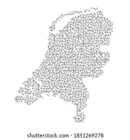 Netherlands map from black pattern of the maze grid. Vector illustration.