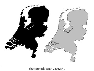 Netherlands map. Black and white. Mercator projection.