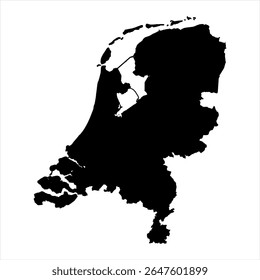 Netherlands Map - black World Map International vector template with High detailed isolated on white background - Vector