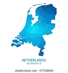 Netherlands map - blue geometric rumpled triangular low poly style gradient graphic background , polygonal design for your . Vector illustration eps 10.