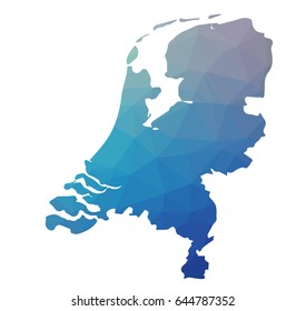 Netherlands map - blue geometric rumpled triangular low poly style gradient graphic background