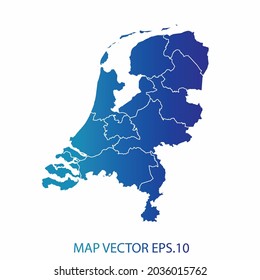 Netherlands map, blue gradient color , infographic style , on white background with Map World. Wire frame 3D mesh , map 3D,