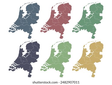 Netherlands map blue, green, red, purple and yellow