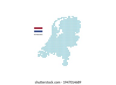 Niederländische Karte Design blauer Kreis, weißer Hintergrund mit niederländischer Flagge.