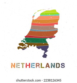 Netherlands map design. Shape of the country with beautiful geometric waves and grunge texture. Cool vector illustration.