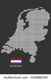 the Netherlands map design white square, black background with flag the Netherlands.